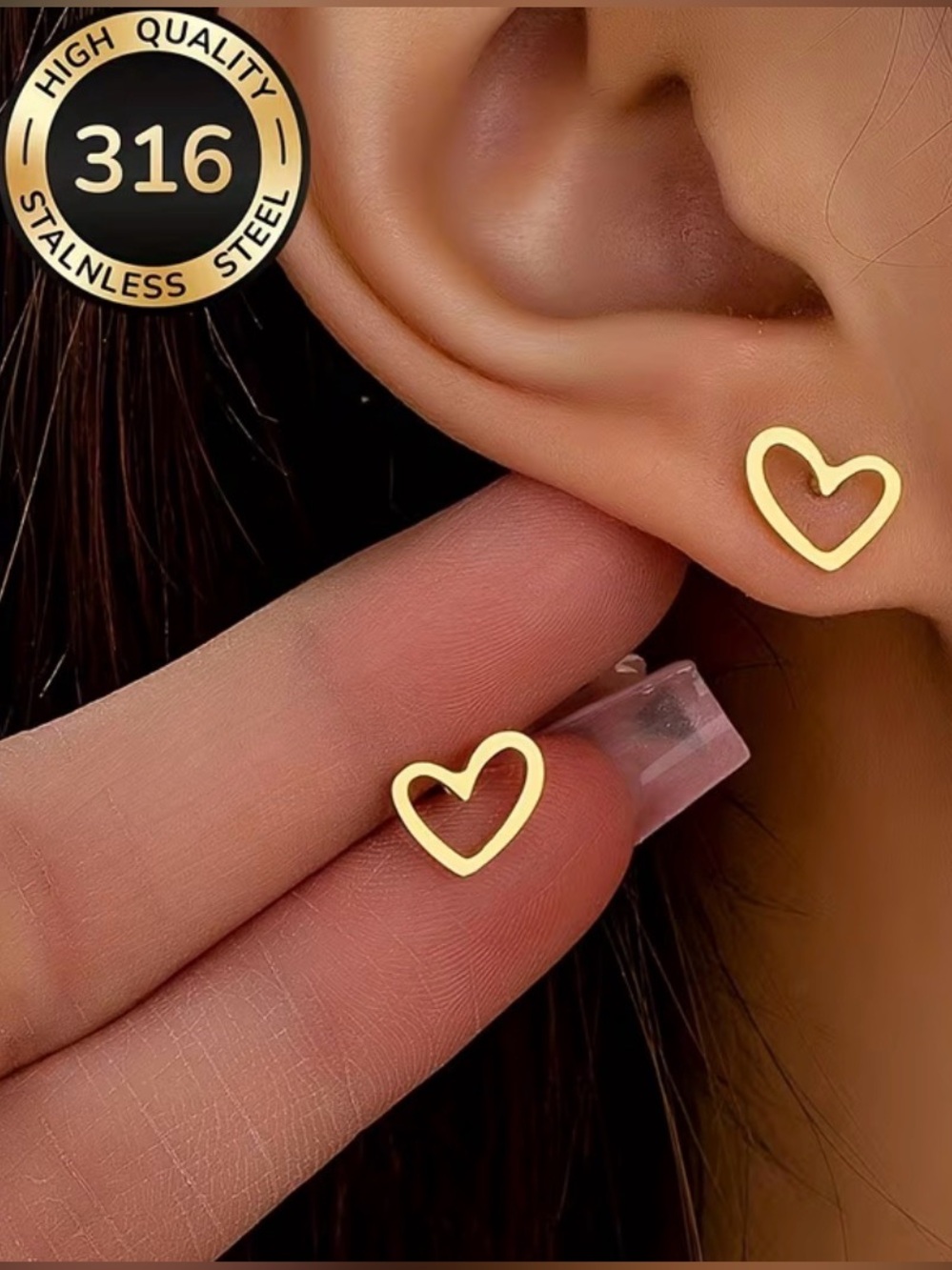 STAINLESS STEEL Gold Heart Outline Stud Earrings - Women's Jewelry